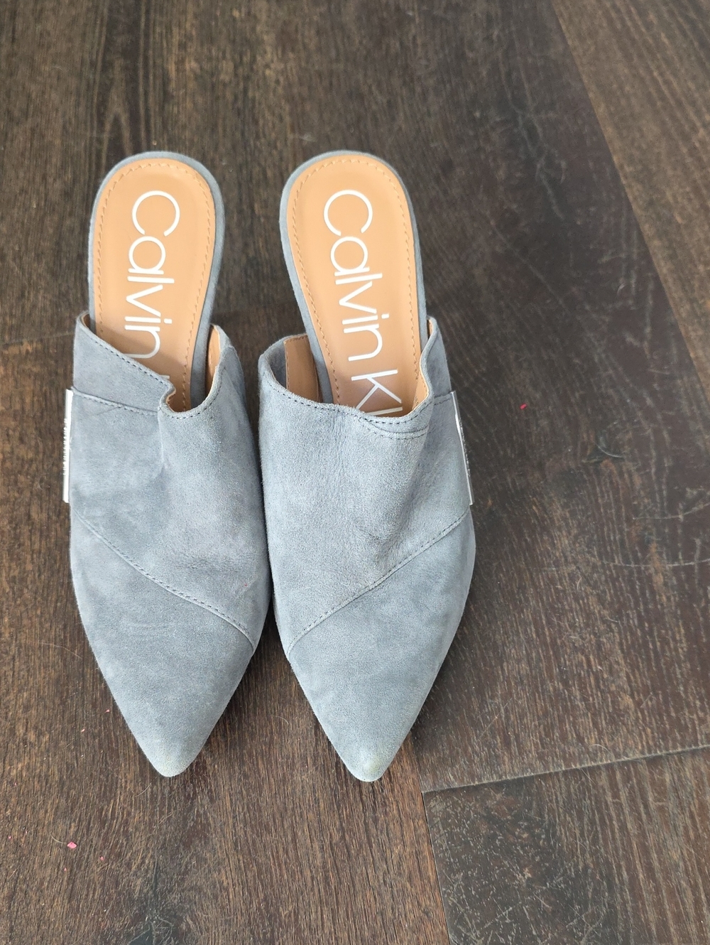 Calvin Klein Women's Light Grey Suede Pointed Mule Slides